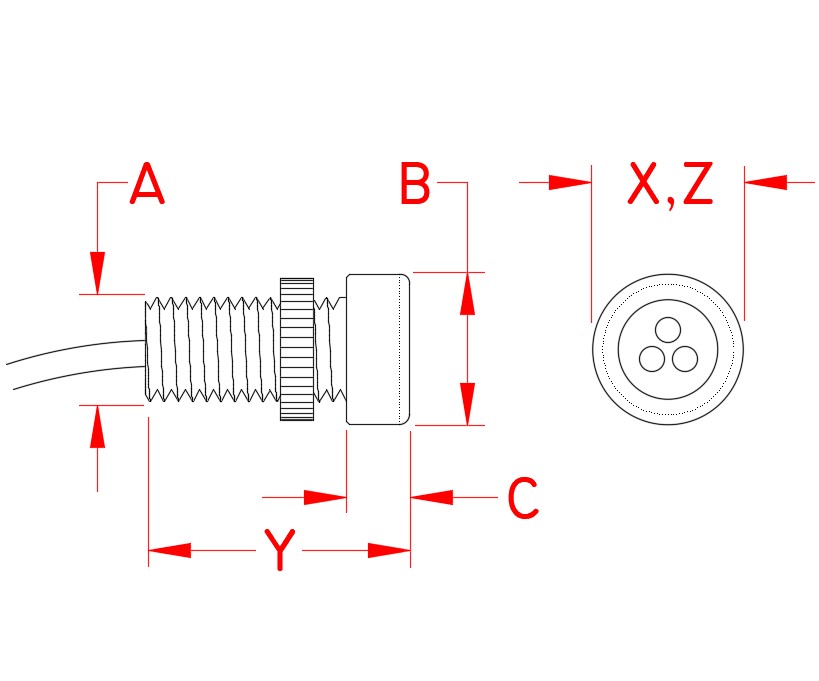 Tri Star Bulkhead Mount, LED lights, S0803-7000, S0803-700R, Line Drawing